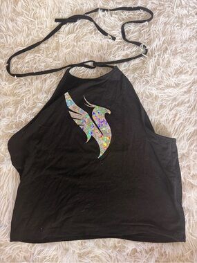 Black Halter Tank Top with Holographic Illenium Graphic